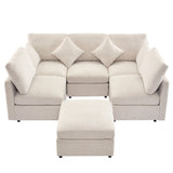 85.4" Modular Sectional Sofa with a Movable Ottoman and Two USB Ports, Beige