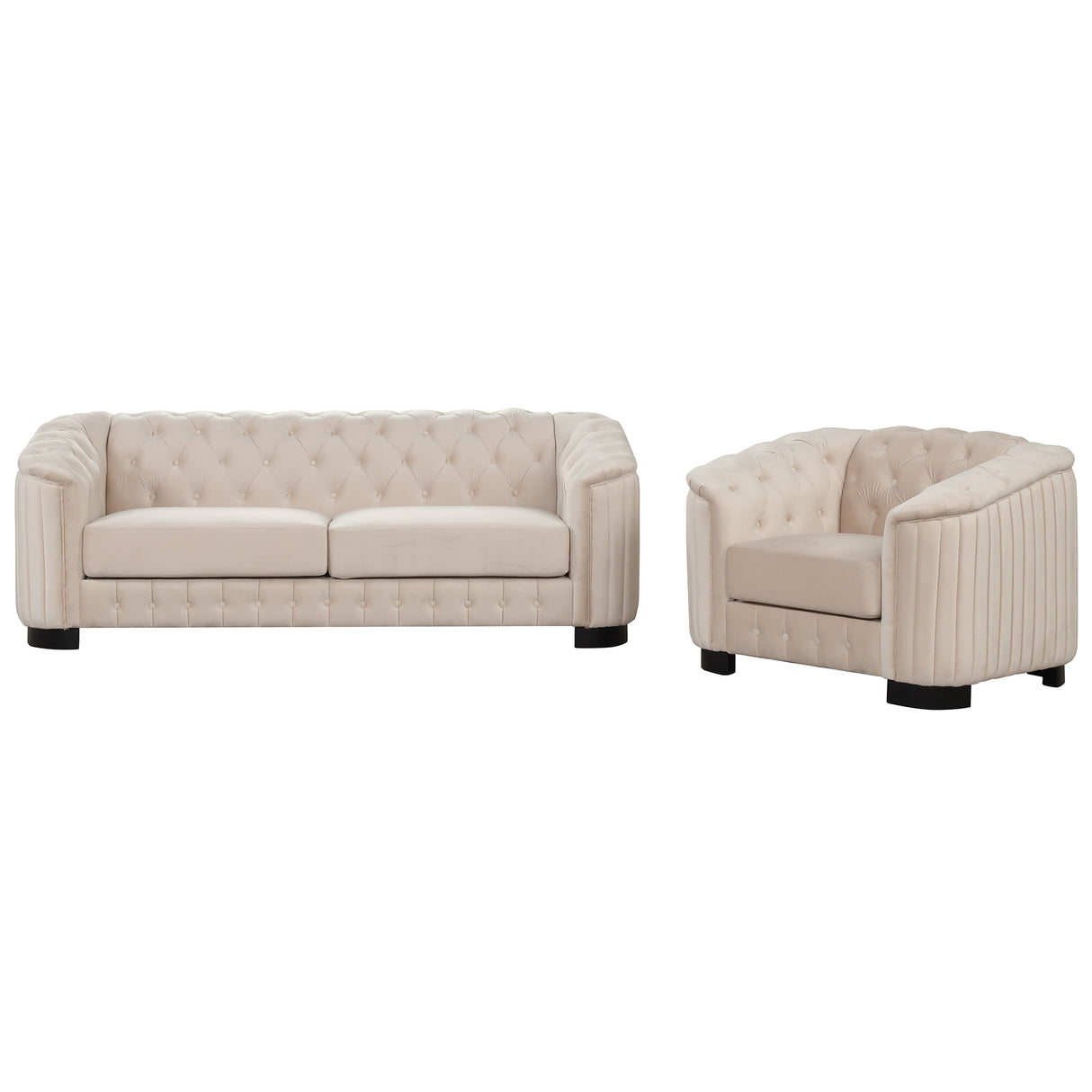 Modern 3-Piece Velvet Upholstered Living Room Set Including Sofa, Love Seat and Chair, Beige