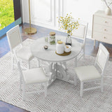 TREXM 5-Piece Retro Functional Dining Set with a 16-inch Leaf and 4 Upholstered Chairs (Antique White)