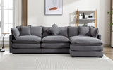 112.2" Chenille Upholstered Sofa with Ottoman and 5 Pillows - Gray