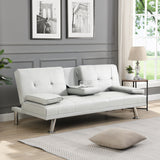 Sleeper Sofa with Armrest and Two Cup Holders - White