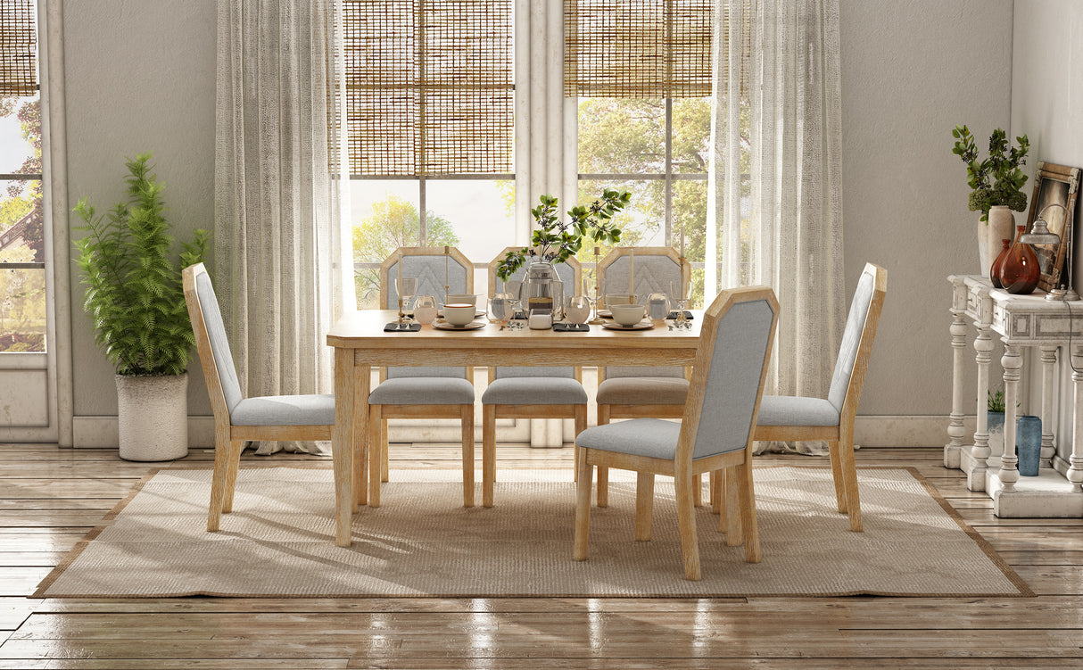 TREXM 7-Piece Farmhouse Dining Set With 6 high-back Chairs f (Natural Wood Wash)