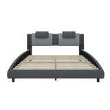 Queen Faux Leather Upholstered Platform Bed with LED Light and Adjustable Headboard, Gray