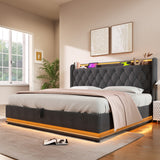 King Upholstered Bed With 360 Surround LED, Remote Control, Hydraulic Storagew and USB Type-C Charging - Gray