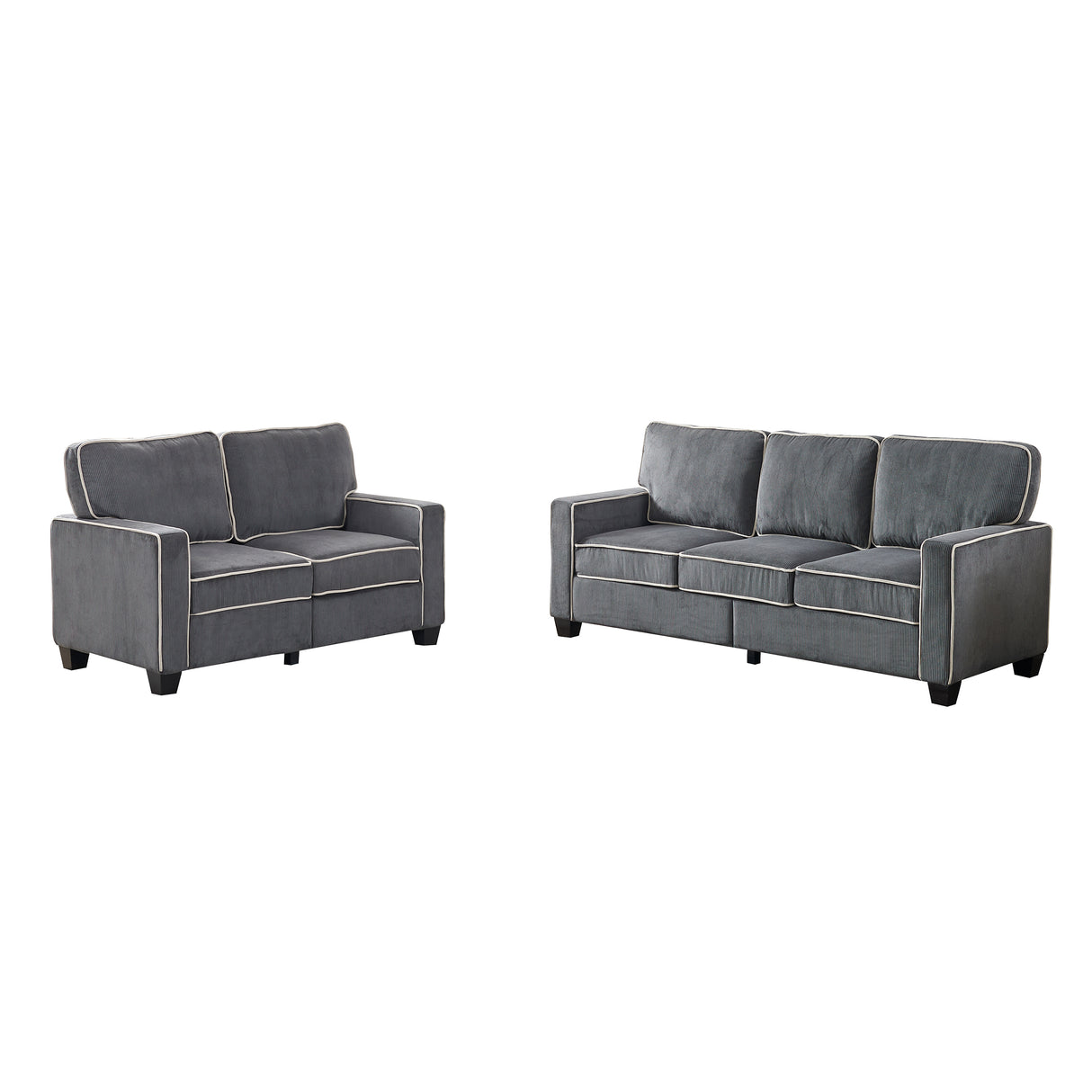 Corduroy Living Room Set Including Sofa and Love Seat -  Dark Grey