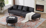 107" Contemporary Sofa with a Round Storage Ottoman and Three Removable Pillows - Black