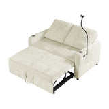 53.9" Modern Sleeper Loveseat with Adjustable Backrest, Two Cup Holders, Phone Holder, Three Charging Ports and Side Storage Pocket , Beige