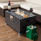 Outdoor Rattan Propane Fire Pit with Tile Top - Brown