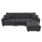 Modern Sectional Sofa with Pillow sand Ottoman - Dark Gray