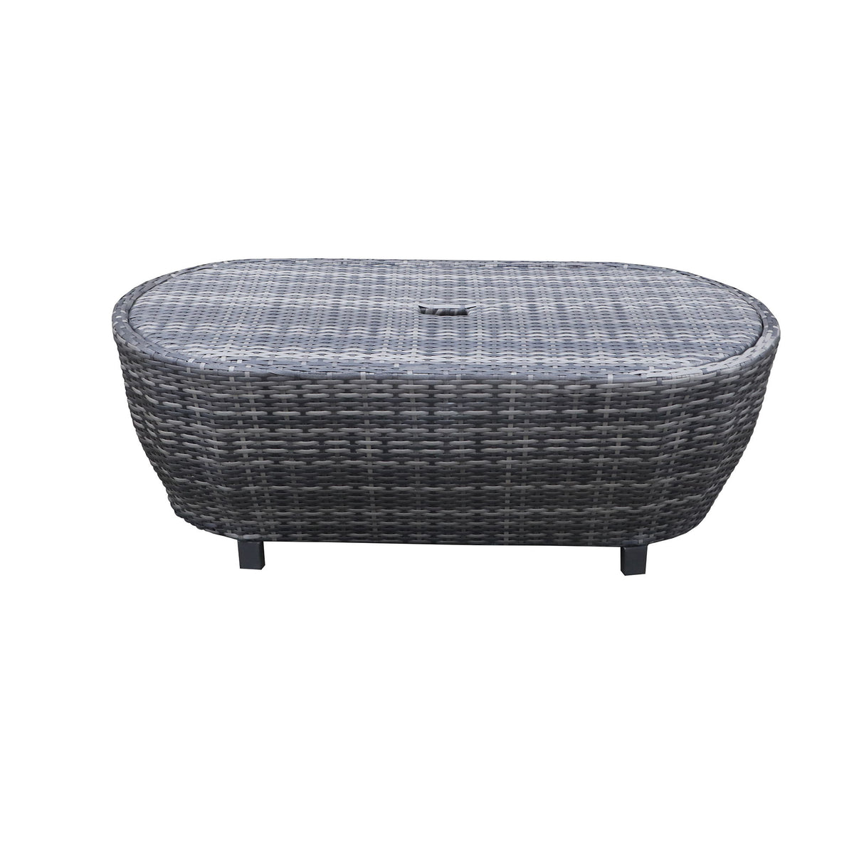 Modern Outdoor Wicker Oval Coffee Table With Storage - Black Tourmaline