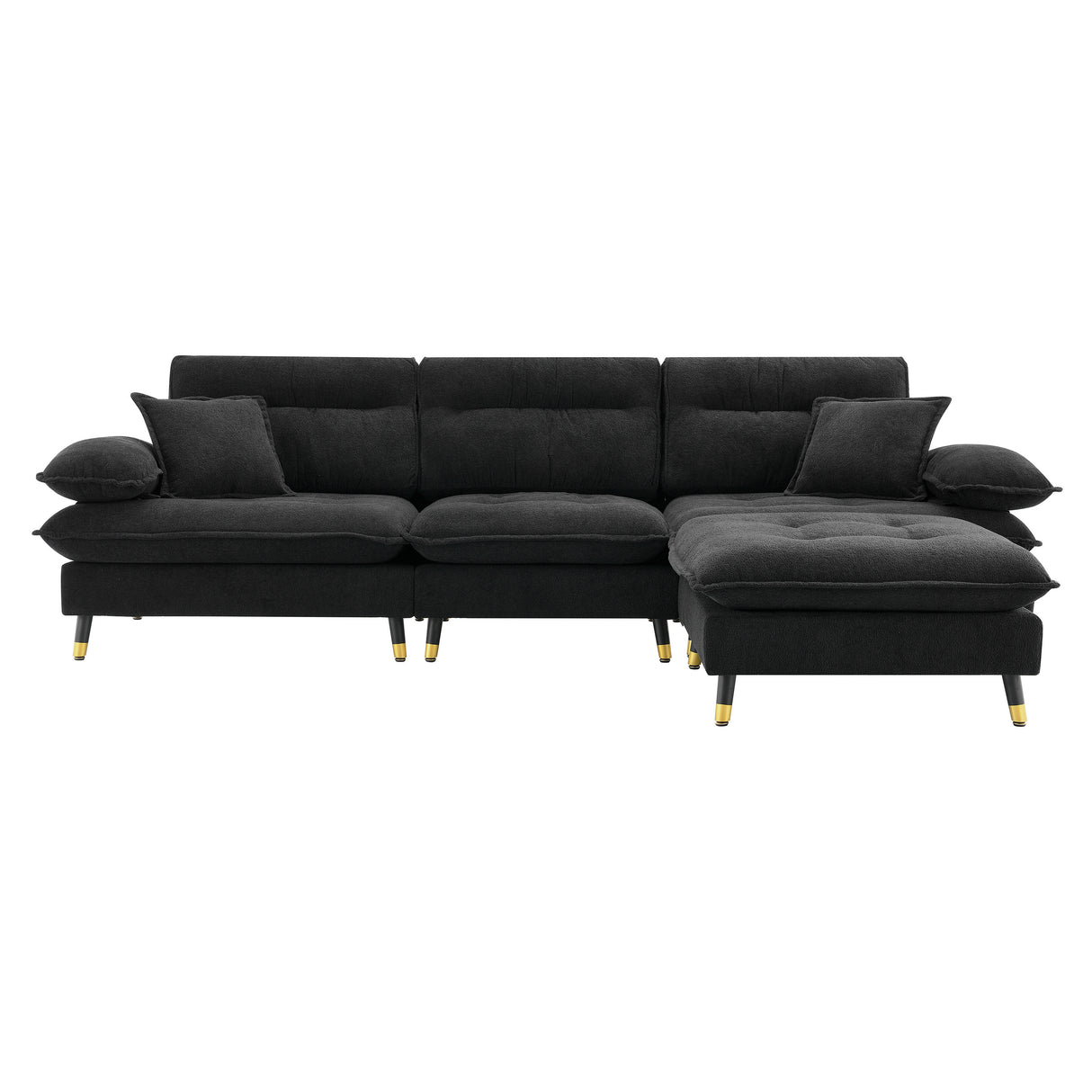 L shaped Sectional Sofa with Cloud Chenille Fabric and Ottoman - Black