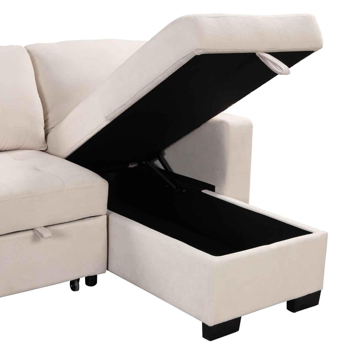 Sleeper Sofa Chaise with Storage  and USB Charger - Beige