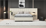 Queen Size Upholstered Platform Bed with Tall Headboard, Beige