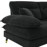 L shaped Sectional Sofa with Cloud Chenille Fabric and Ottoman - Black