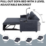 Convertible Sofa Bed Loveseat Sofa With Three USB Ports, Two Side Pockets, Two Cup Holders And 360° swivel Phone Holder For Living Room