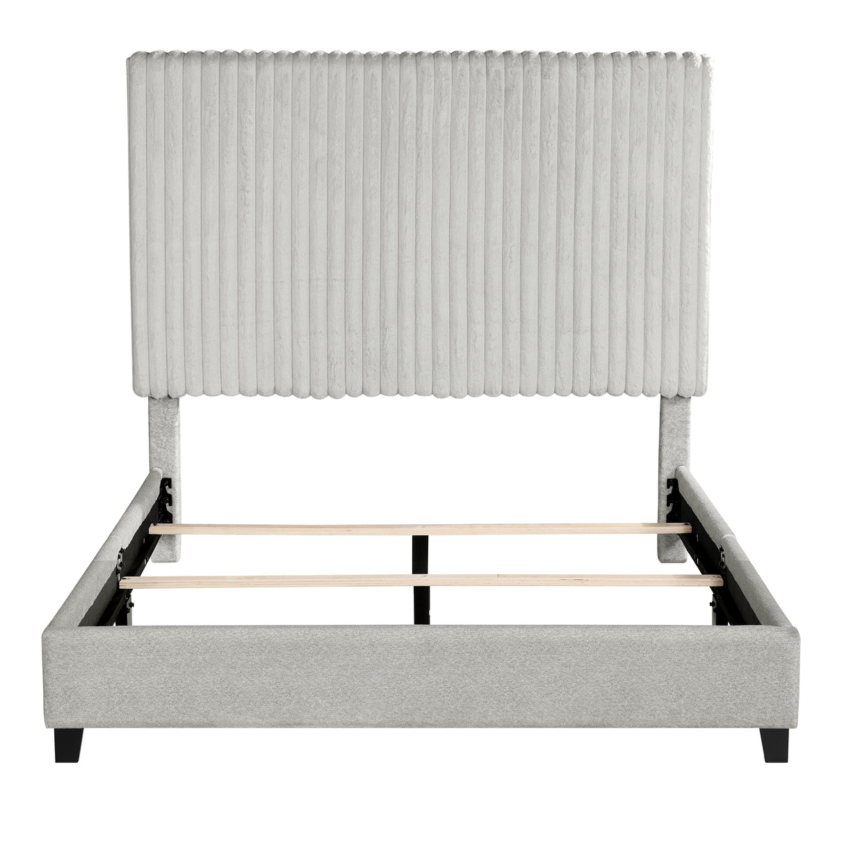 Queen Size Minky Stone Upholstered Platform Bed