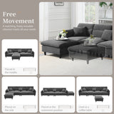 Modern  Sectional Sofa with Pillows and Ottoman - Gray