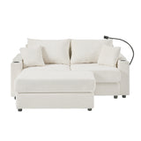 72.8" Modern Style Loveseat with Storage Space, Movable Ottoman, Two USB Ports, Two Cup Holders and Phone Holder - Beige