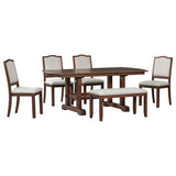 6-Piece Dining room Set With One extending Leaf, Upholstered bench and Chairs - Cherry