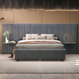 Queen Size Upholstered Platform Bed with Tall Headboard, Gray