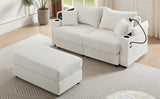 72.8" Modern Style Loveseat with Storage Space, Movable Ottoman, Two USB Ports, Two Cup Holders and Phone Holder - Beige