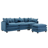 112.2" Chenille Upholstered Sofa with Ottoman and 5 Pillows - Blue