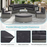 Outdoor Rattan Daybed Sectional With Cushions And Center Table - Gray