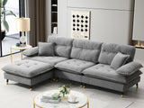 L shape Sectional Sofa with Cloud Chenille Fabric and Ottoman - Gray