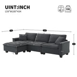 Modern Sectional Sofa with Pillow sand Ottoman - Dark Gray