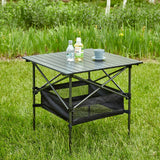 Folding Outdoor Table With Carrying Bag, Lightweight Aluminum Roll-Up Square Table For Indoor, Outdoor Camping, Picnics, Beach, Backyard, Bbq, Party, Patio - Black