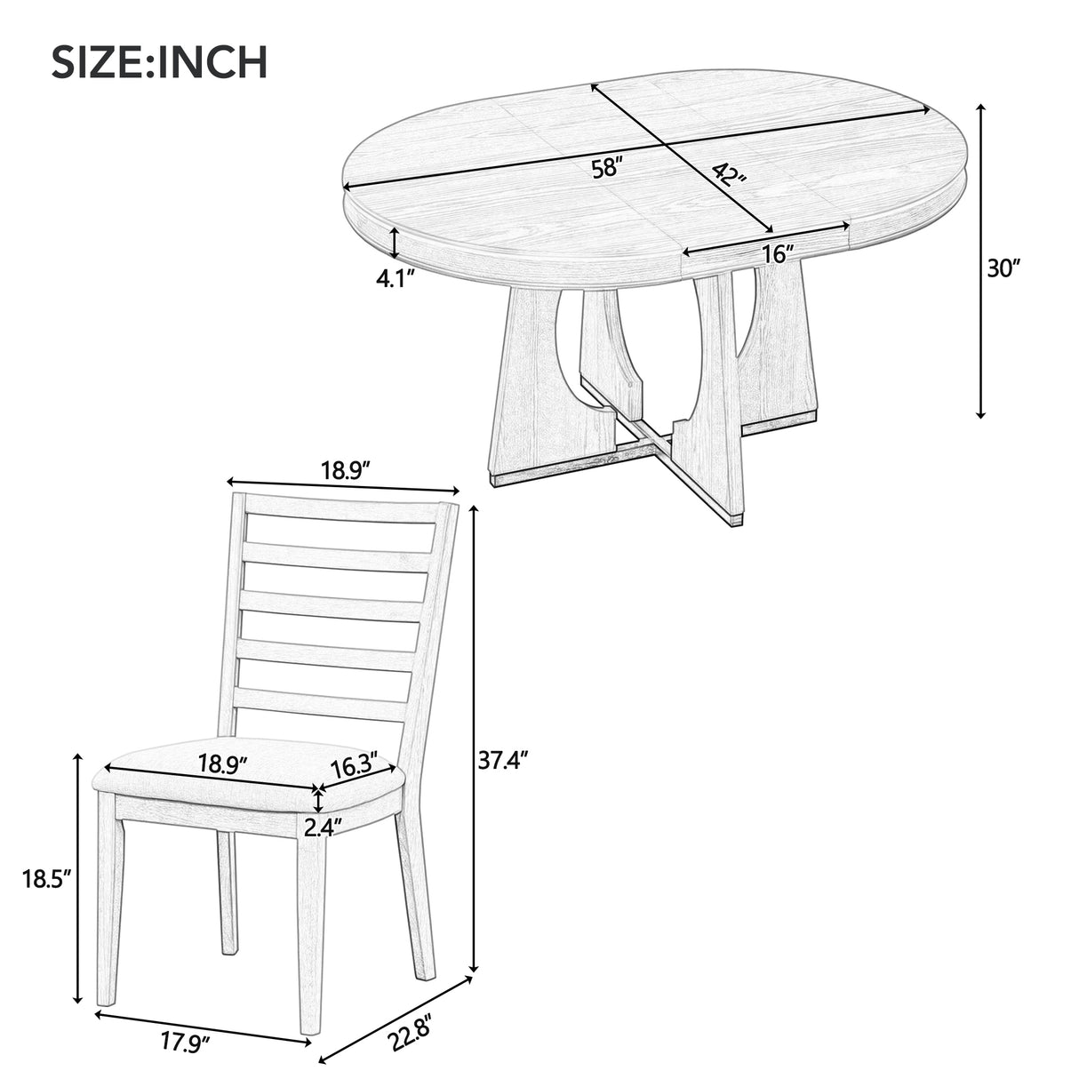 TREXM 5-Piece Dining Set With Table, 16-inch Leaf and 4 Upholstered Chairs (Natural)