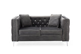 2 Piece Velvet Living Room Set with Sofa and Loveseat and 4 Pillows - Gray