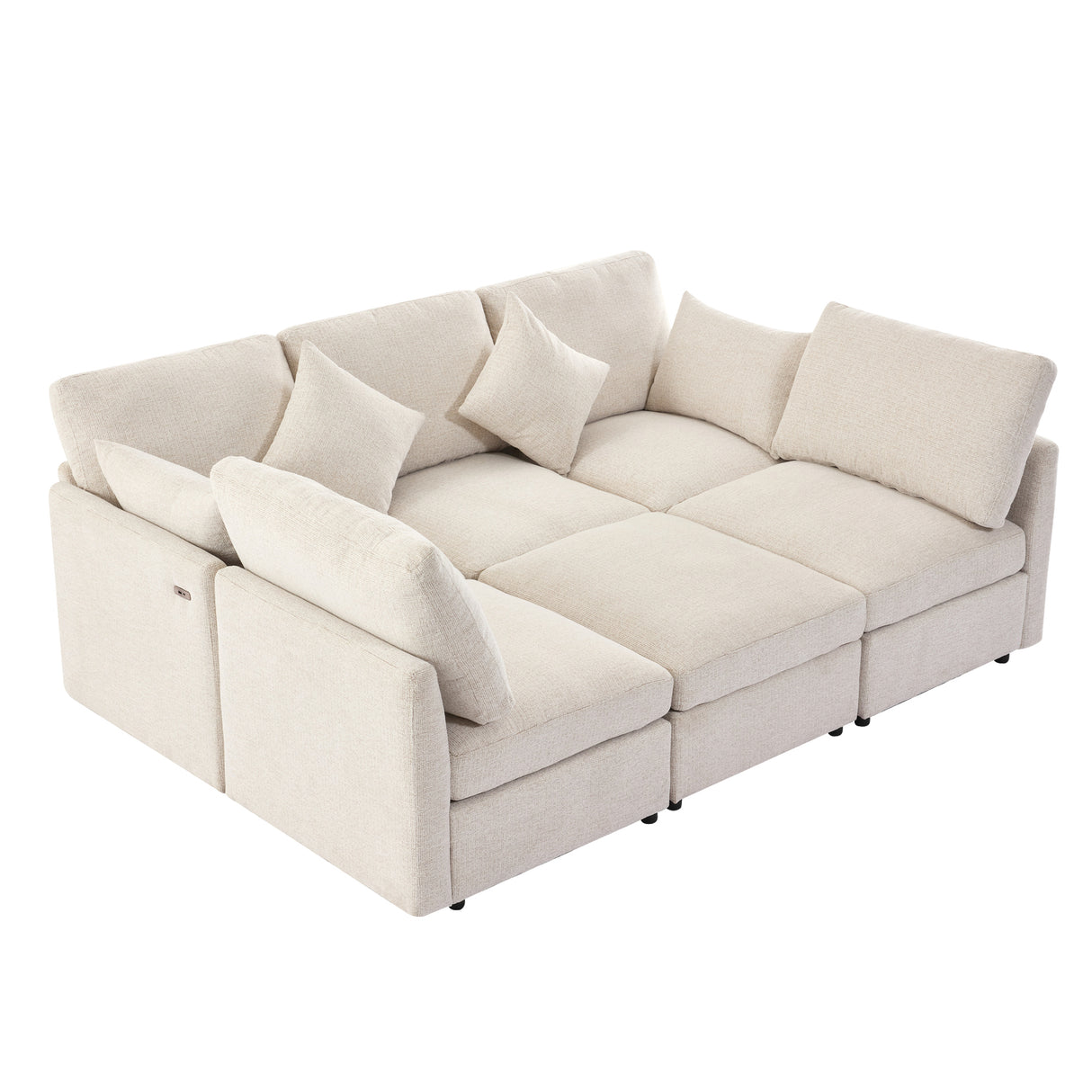 85.4" Modular Sectional Sofa with a Movable Ottoman and Two USB Ports, Beige