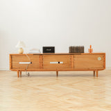 Oak TV Cabinet With Chinese Changhong Glass Doors and Two Drawer Storage - Cherry