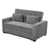 Upholstered Loveseat with Pull Out Sofa, Two Throw Pillows, Dual USB Charging Port And Adjustable Backrest - Gray