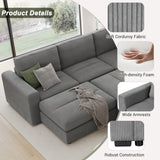 121.3" Modular Sectional Sofa with Two Movable Ottomans, Gray