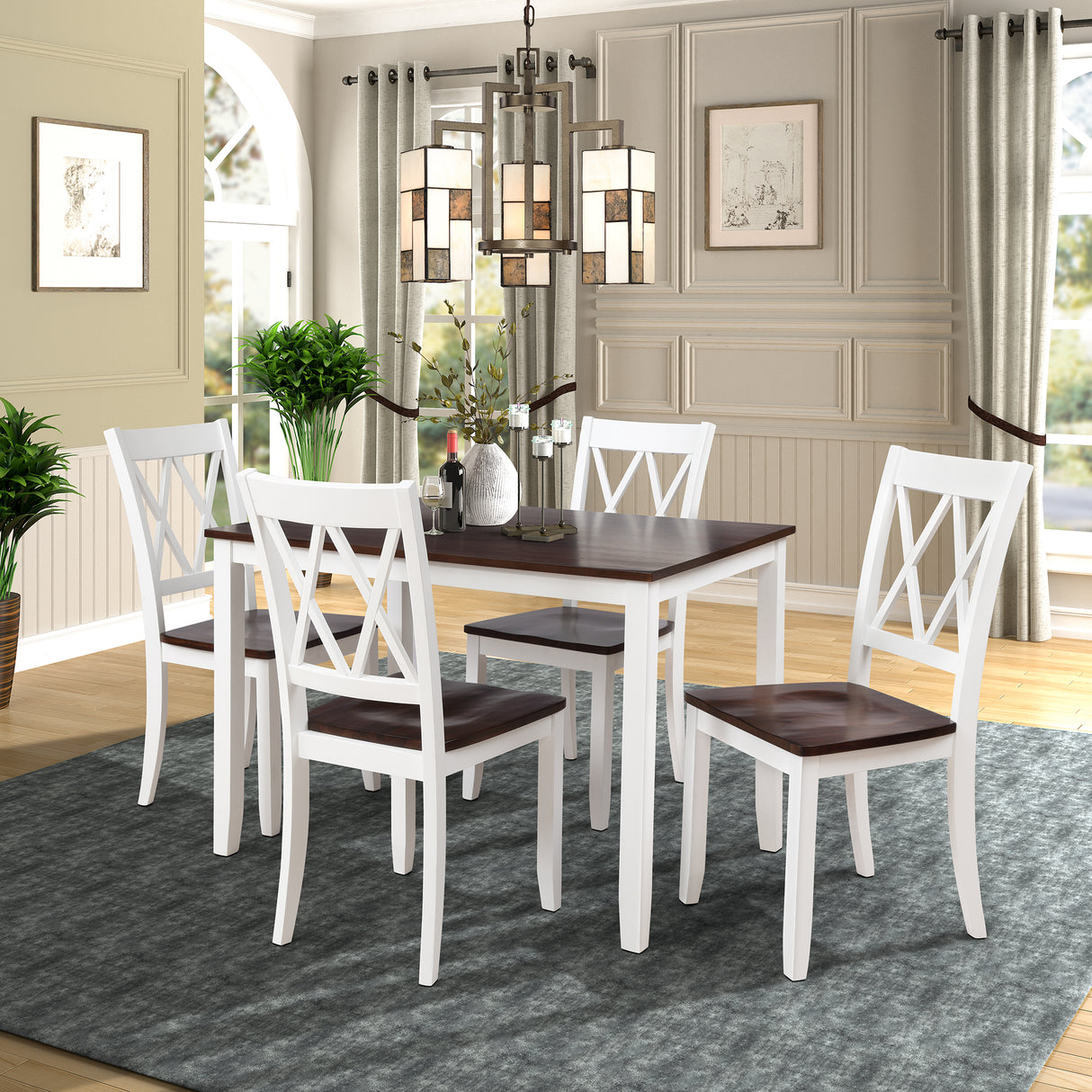 5-Piece Dining Set - White+Cherry