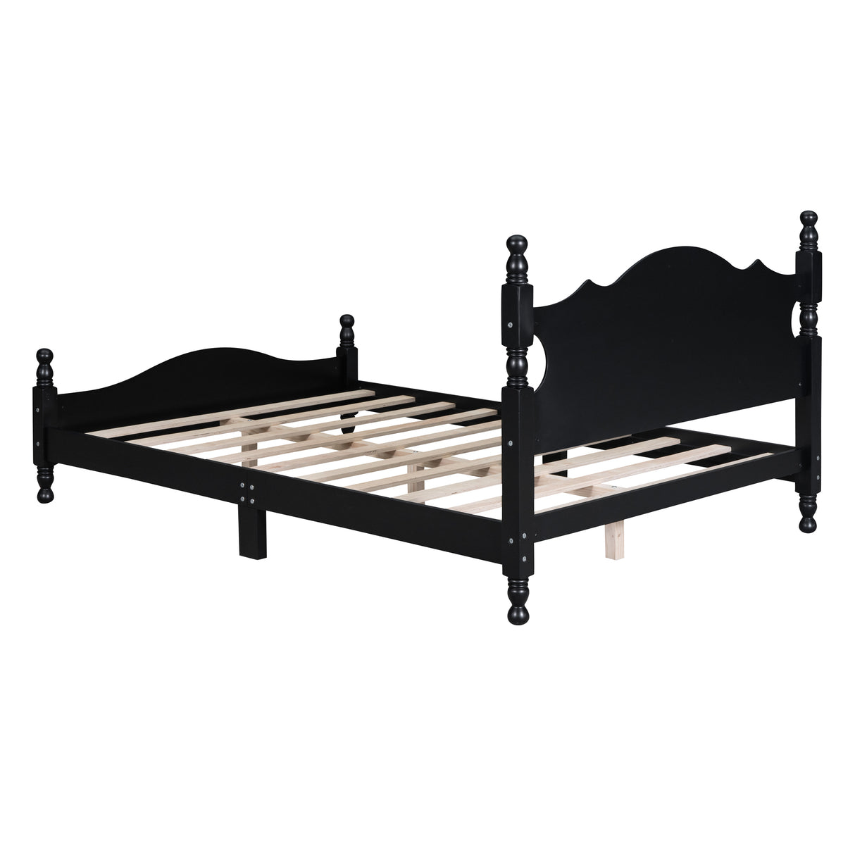 Full Size Wood Platform Bed With Slat Support, Black