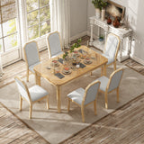 TREXM 7-Piece Farmhouse Dining Set With 6 high-back Chairs f (Natural Wood Wash)