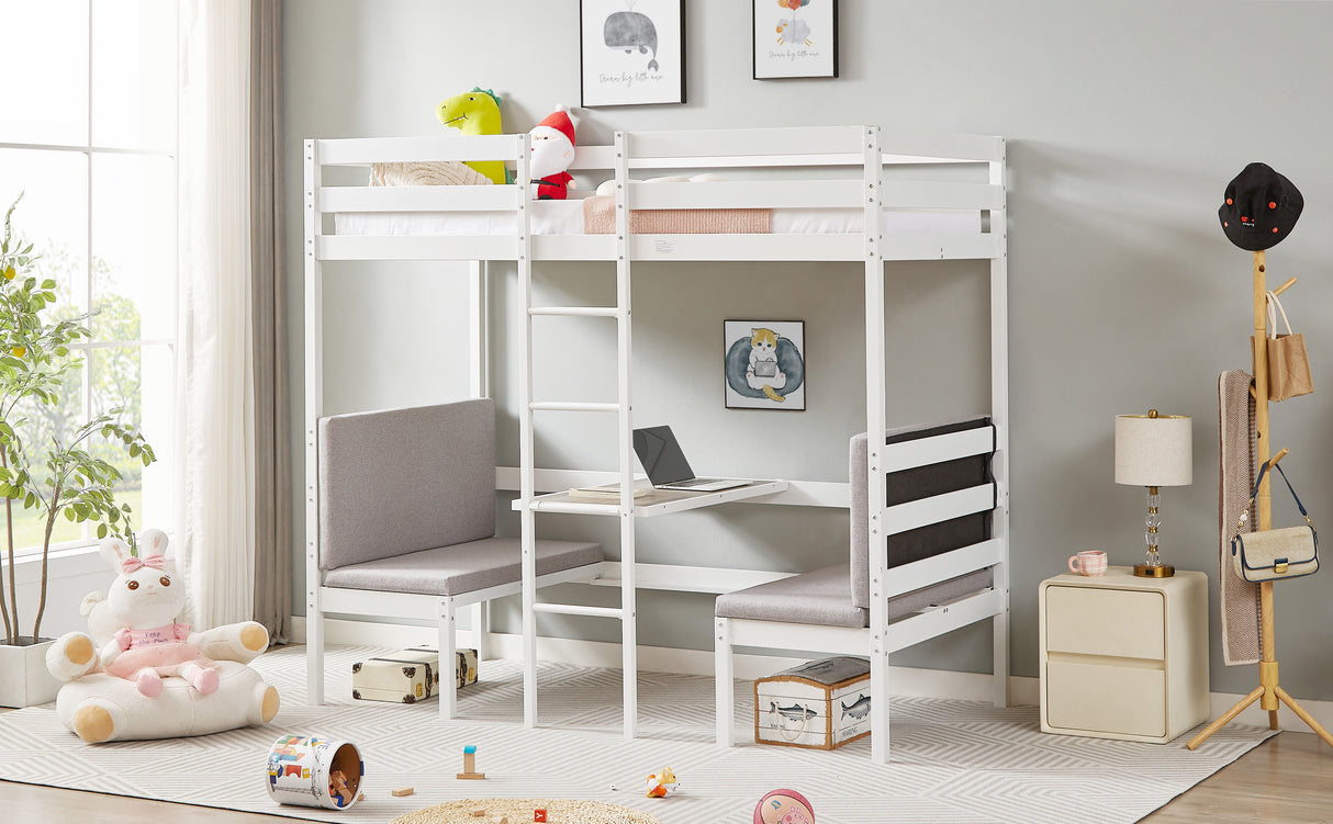 Twin Over Twin Bunk Bed (Can Be Turn Into Upper Bed And Desk) - White