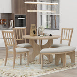 TREXM 5-Piece Dining Set with Curved Bench  and Side Chairs (Natural Wood Wash)