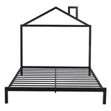 Full Size Metal Platform Bed With House-Shaped Headboard Design