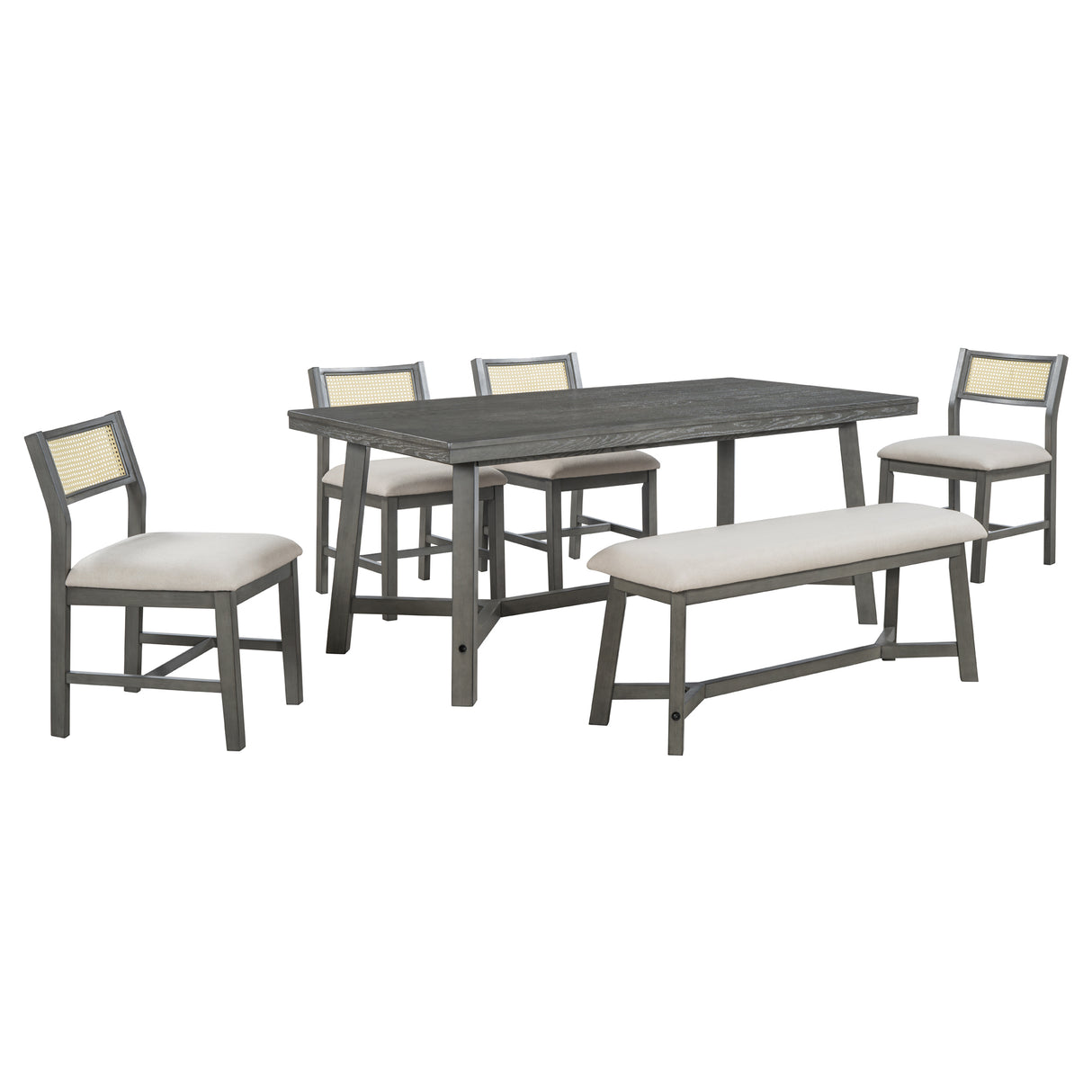 TREXM 6-piece Farmhouse Style Dining Set (Gray)