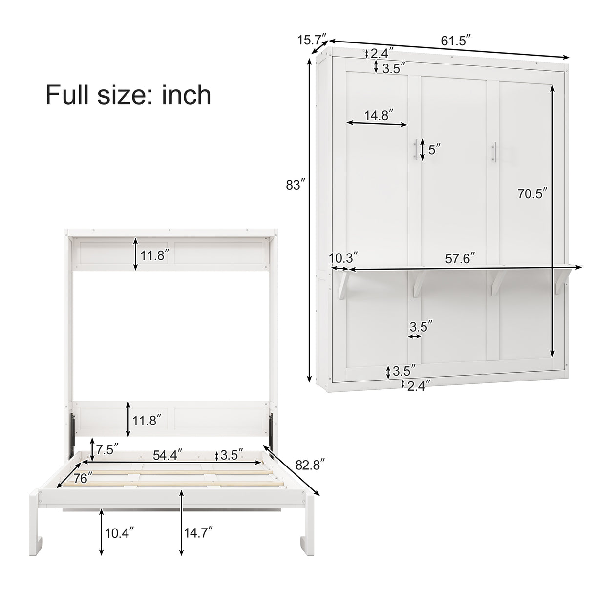 Full Size Murphy Bed with Desk Combo, White