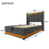 Twin Upholstered bed With 360 Surround LED, Remote Control, Hydraulic storage, USB Type-C charging - Gray