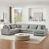 129" Oversized U-shaped Sofa Sectional in Soft Corduroy with a Chaise Lounge , Grey