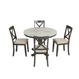 5 Piece Dining Set with Upholstered chairs - Brown/White