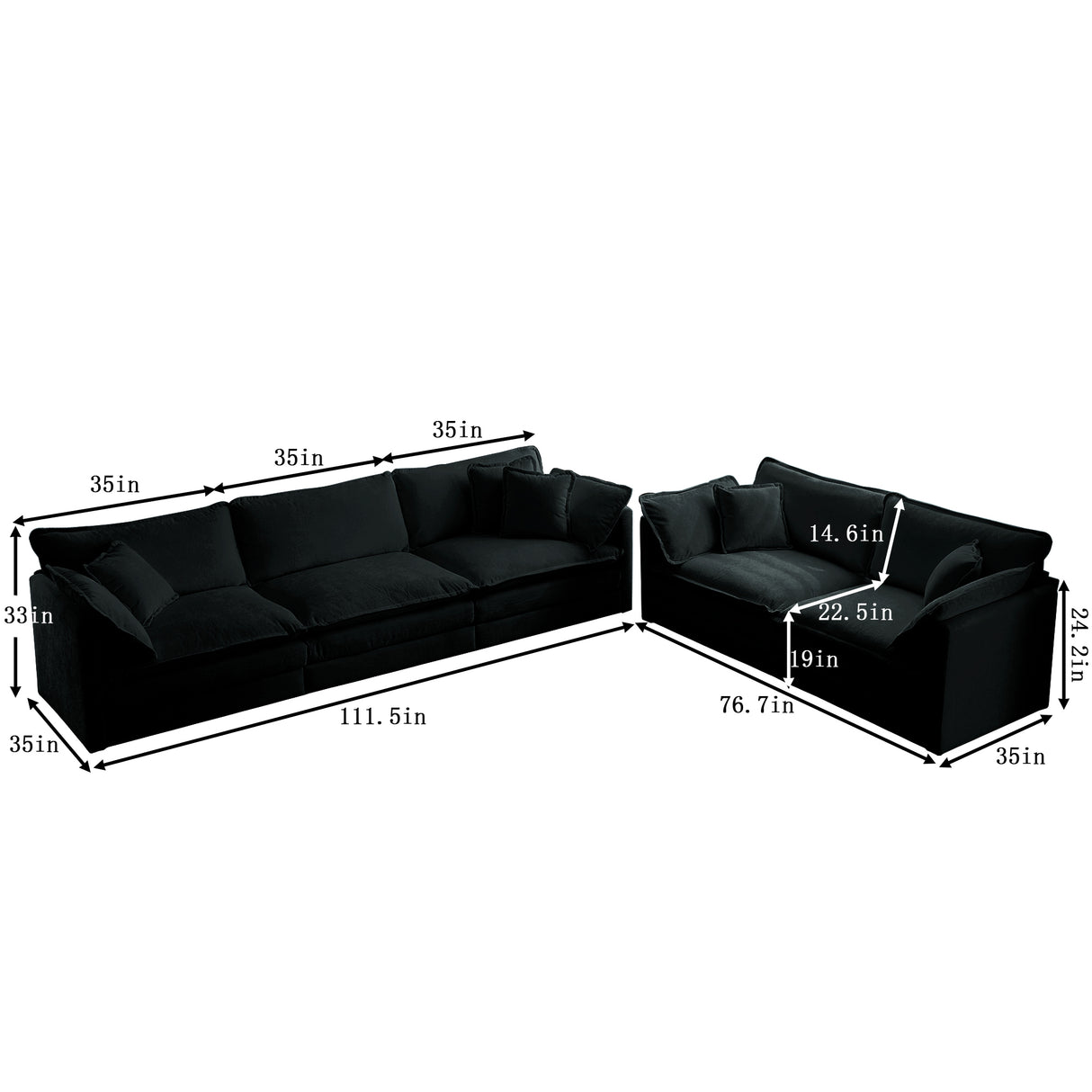 Chenille 2 Piece Living Room Set - Black