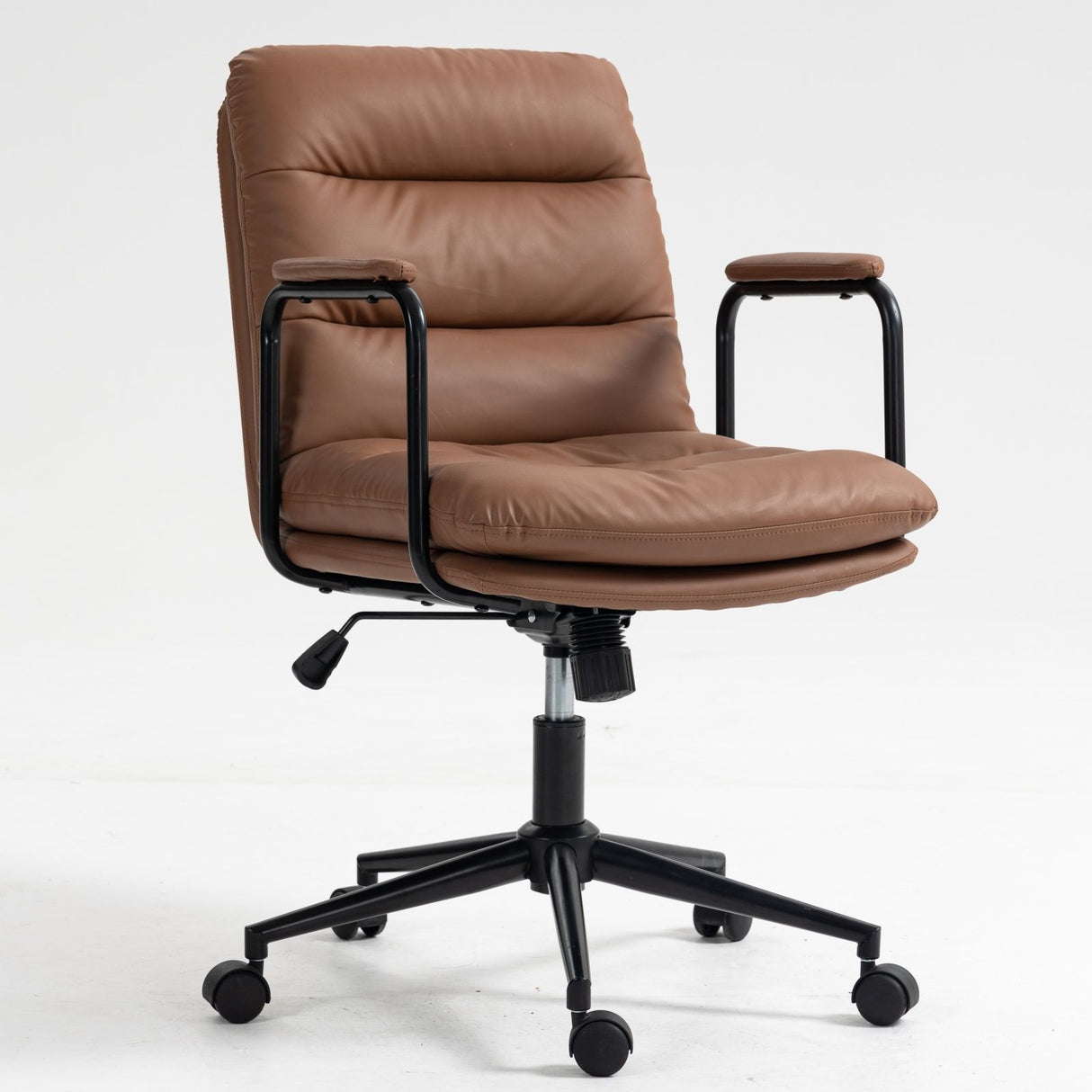 Office Chair, Mid Back Home Office Desk Task Chair With Wheels And Arms Ergonomic PU Leather Computer Rolling Swivel Chair With Padded Armrest