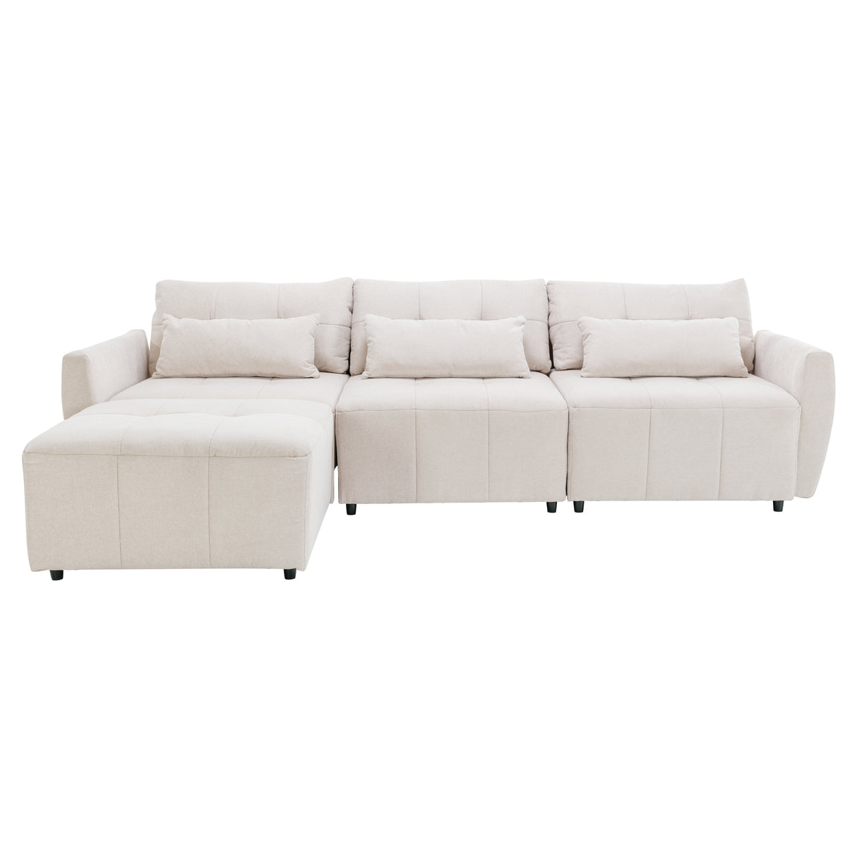 113.3" Modular Sectional Sofa with Ottoman and USB and USB-C Ports - Beige